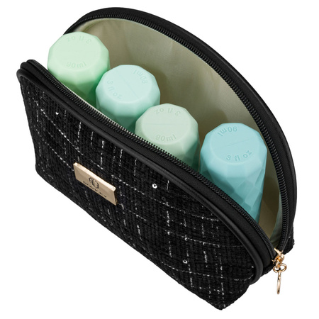 Schwarze Damen-Kosmetiktasche mit Karomuster aus synthetischem Material, ein Fach – Rovicky