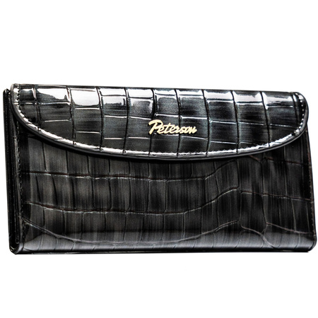 Graue Damen-Geldbörse aus Öko-Leder mit Krokodilhautmuster-Prägung, verschließbar mit Magnetverschluss - Peterson