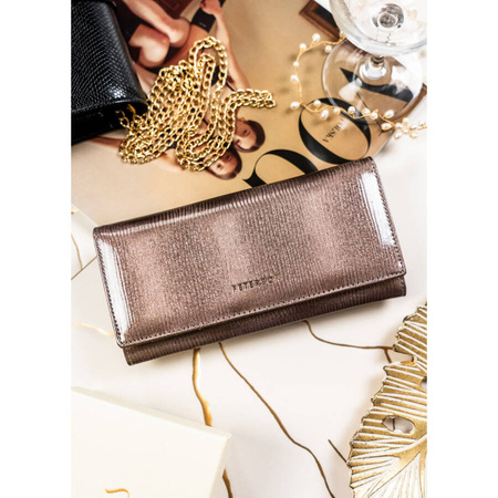 Graue Damen Geldbörse aus lackiertem Echtleder mit Druckknopf – Peterson