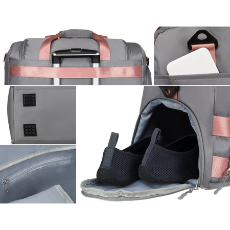 Wochenend-Reisetasche in Grau-Rosa mit Koffergurt – Peterson