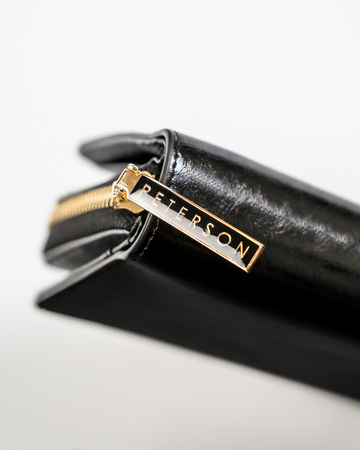 Schwarze Leder Geldbörse mit Druckknopf und RFID-Schutz – Peterson