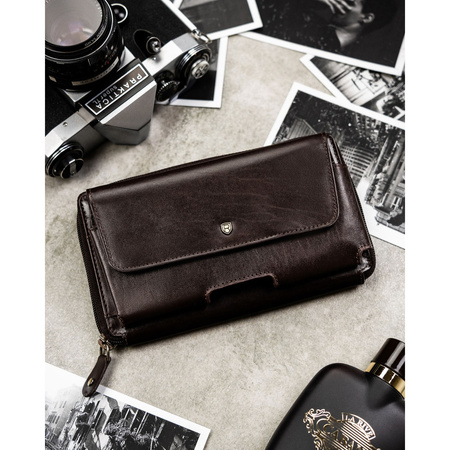 Zweifach unterteilte Herren-Handgelenktasche aus Leder in Braun mit Reißverschluss – Rovicky