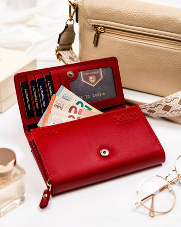 Große Damen Geldbörse aus Leder mit Druckknopf und Reißverschluss – Peterson