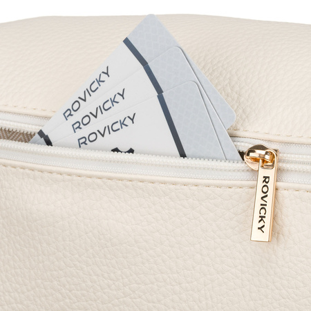Damen-Umhängetasche aus Öko-Leder in Weiß, an einem verstellbaren Gürtel hängend - Rovicky
