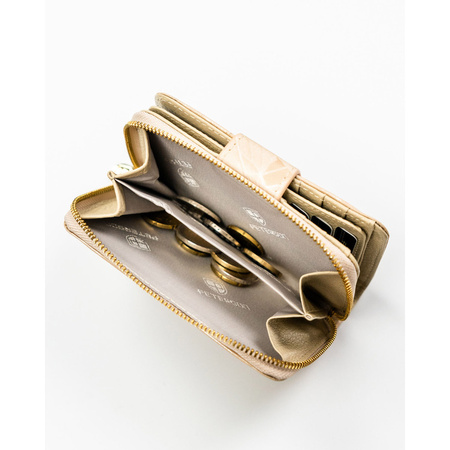 Herren-Geldbörse aus Natur- und Öko-Leder in Beige, mit Reißverschluss und Druckknopf verschließbar - Peterson