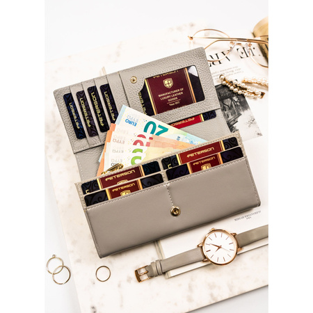 Mehrfarbige, horizontale Damen Geldbörse aus Echtleder mit Blumenmuster – Peterson