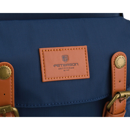 Dunkelblauer Damen-Rucksack aus Polyester und Öko-Leder, mit Reißverschluss - Peterson