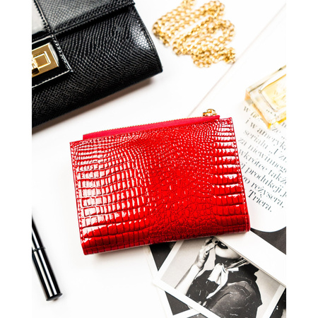 Horizontale, rote Damen-Geldbörse aus Öko-Leder mit Krokodil-Prägung – Peterson