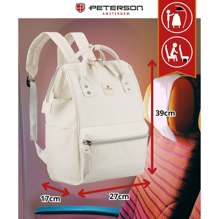 Damen Rucksack aus Polyester in Ecru mit Laptopfach und USB-Anschluss – Peterson