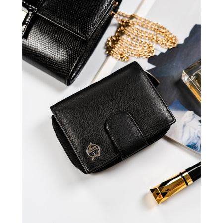 Kleine Damen Geldbörse aus echtem Leder in Schwarz – Rovicky