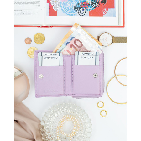 Damen Geldbörse hochformat in hellem Violett aus echtem Leder – Rovicky
