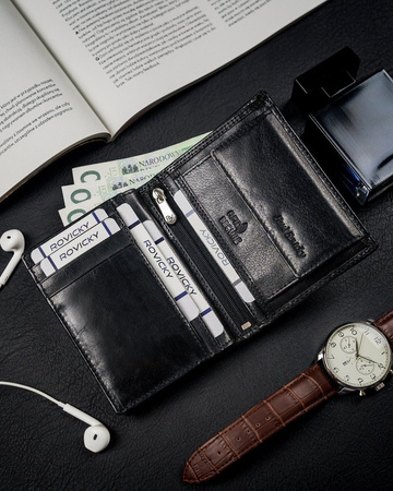 Große vertikale Herren Geldbörse aus glänzendem Echtleder ohne Verschluss – Rovicky