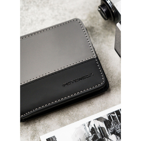 Schwarz-graue Herren Geldbörse im Querformat ohne äußeren Verschluss – Peterson