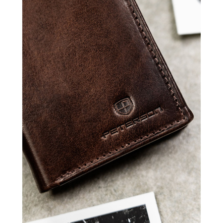 Vertikale Herren-Geldbörse aus Leder in Braun, Modell ohne äußeren Verschluss – Peterson