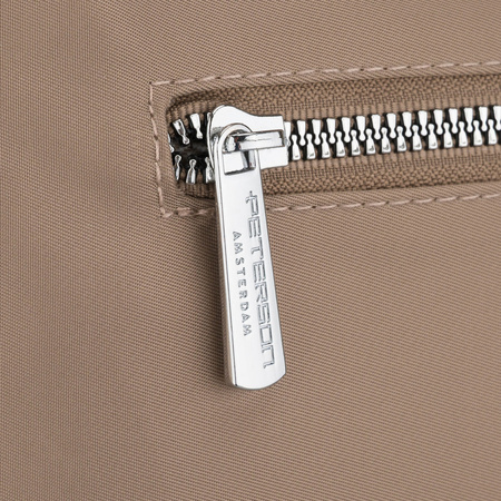 Städtische Damen-Handtasche aus Polyester und Öko-Leder in Beige, einteilig und mit Reißverschluss – Peterson