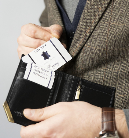 Herren Geldbörse Hochformat aus Glattleder mit goldenem Akzent – Rovicky