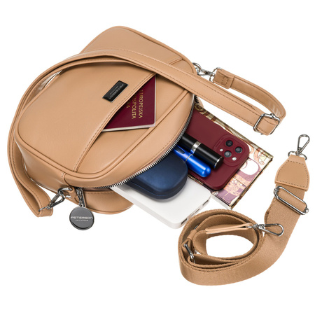 Beige Damen City-Umhängetasche aus Öko-Leder mit zwei Schulterriemen im Crossbody-Stil – Peterson