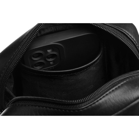 Schwarze Herren-Umhängetasche aus Leder mit Reißverschluss und Magnetverschluss – Peterson