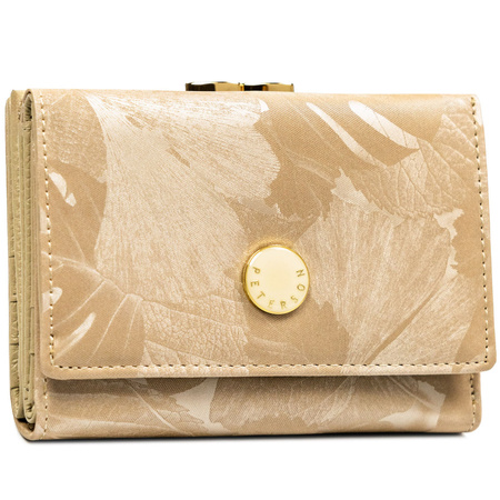 Beige Damen-Geldbörse aus Natur- und Öko-Leder mit Pflanzenmuster – Peterson
