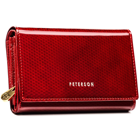 Lackierte Damen-Geldbörse aus Leder in Rot mit Außentasche – Peterson