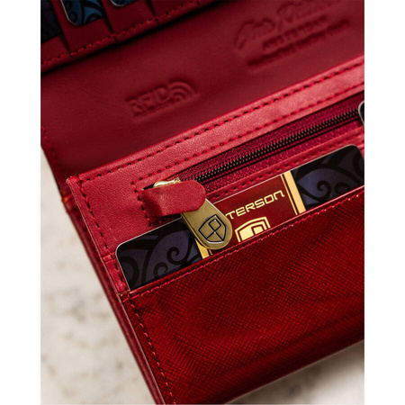 Damen-Geldbörse aus Leder im Saffiano-Stil in Rot – Peterson