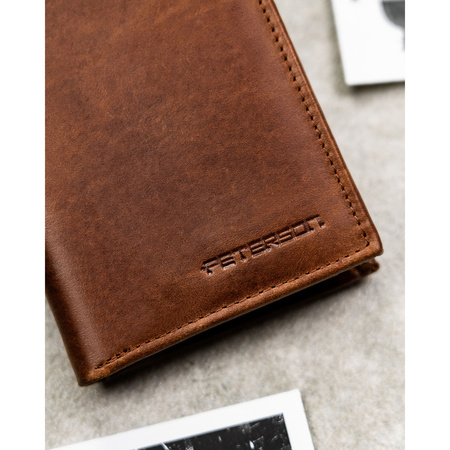 Vertikale, hellbraune Herren-Geldbörse aus Naturleder mit RFID-System – Peterson