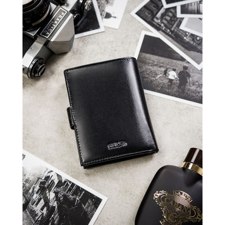 Große, schwarze Herren Geldbörse aus Leder mit Druckknopfverschluss – Peterson