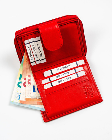 Kleine Damen Geldbörse aus Leder mit Druckknopf in Rot – Rovicky