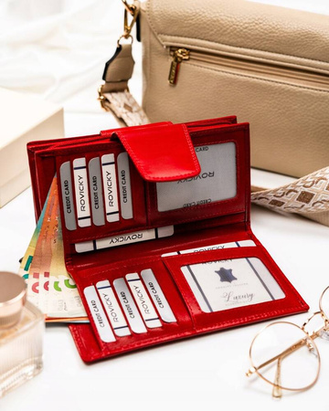 Große Damen Geldbörse aus Leder mit Reißverschluss und Druckknopf – Rovicky