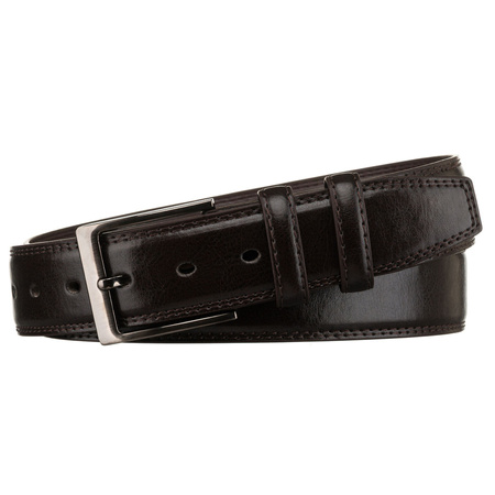 Brauner Herren-Gürtel aus Öko-Leder mit silberner, klassischer Schnalle