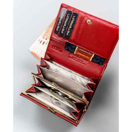 Große Damen-Geldbörse aus echtem Leder in Rot, mit Druckknopfverschluss - Peterson