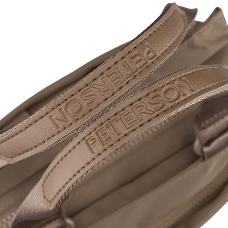 Beige Damen-Umhängetasche aus Polyester, aufgehängt an Griffen und einem abnehmbaren Gürtel - Peterson