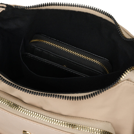 Beige Damen-Umhängetasche aus Nylon und Öko-Leder, aufgehängt an Griffen und einem abnehmbaren Gürtel – Peterson