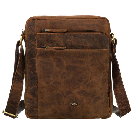 Herren-Umhängetasche aus Leder in Braun, aufgehängt an einem verstellbaren Gürtel – Peterson