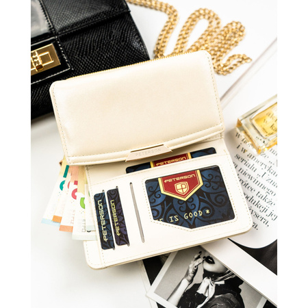 Damen-Geldbörse aus Öko-Leder in Ecru, ausgestattet mit RFID-System - Peterson