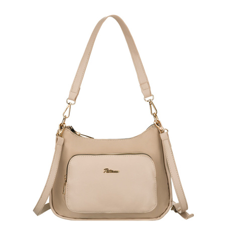 Beige Damen-Umhängetasche aus Nylon und Öko-Leder, aufgehängt an Griffen und einem abnehmbaren Gürtel – Peterson