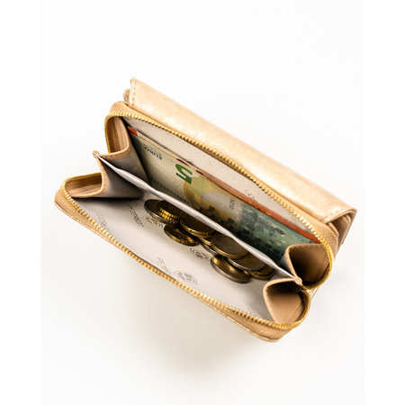 Beige Damen-Geldbörse aus Öko-Leder mit Druckknopf- und Reißverschluss – Peterson