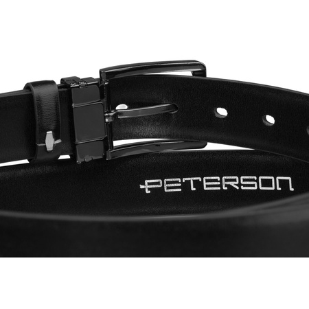 Schwarzer Herren-Gürtel aus Öko-Leder mit traditioneller silberner Schnalle - Peterson