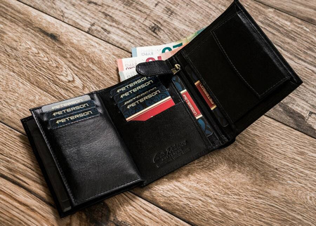 Herren Geldbörse Hochformat, Schwarz, Echtleder – Peterson