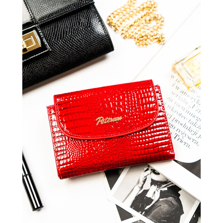 Horizontale, rote Damen-Geldbörse aus Öko-Leder mit Krokodil-Prägung – Peterson