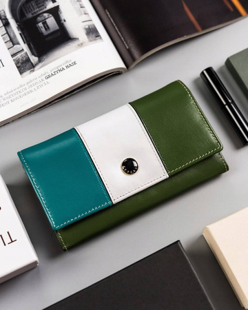 Mehrfarbige Damen Geldbörse aus Leder mit Druckknopf – Peterson