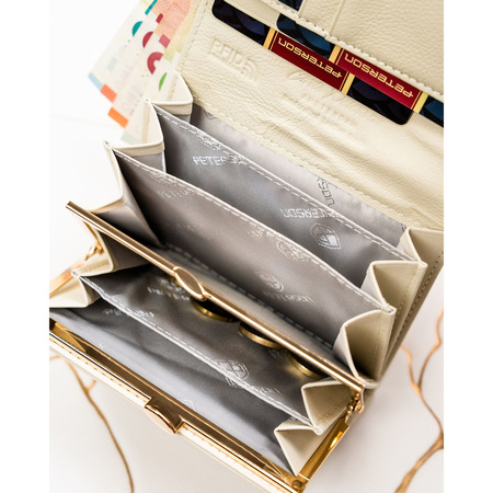 Damen-Geldbörse mit Blumenmuster aus Natur- und Öko-Leder, mit Druckknopfverschluss – Peterson