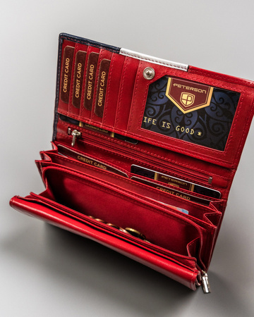 Große Damen Geldbörse aus Echtleder mit Druckknopfverschluss – Peterson