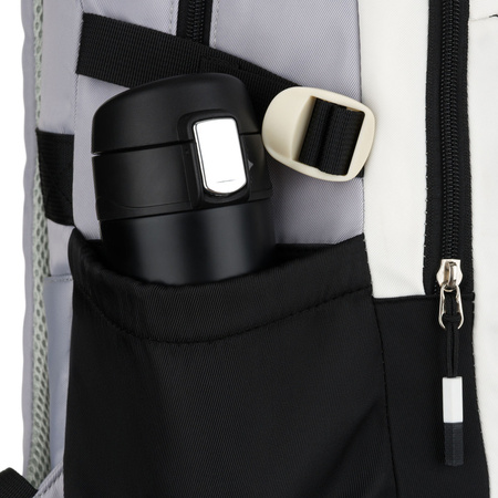 Schwarz-weißer Schulrucksack aus Polyester mit einer praktischen zusätzlichen Tasche – Peterson