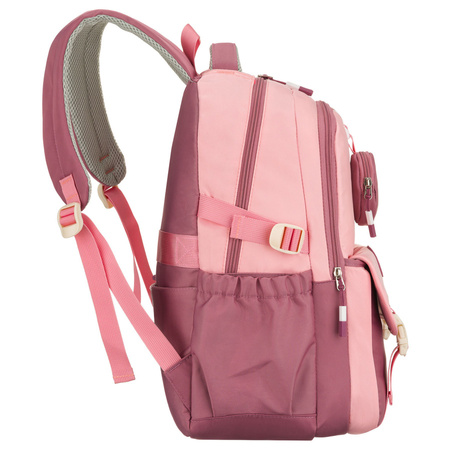 Geräumiger Schulrucksack aus Polyester in Rosa, aufgehängt an verstellbaren Trägern – Peterson