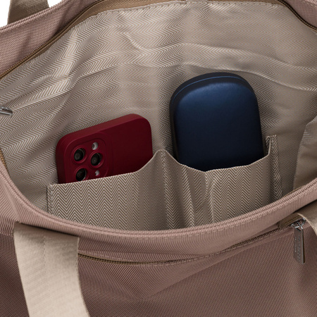 Beige Damen-Shopper mit Henkeln und abnehmbarem Gürtel, mit Reißverschluss – Peterson