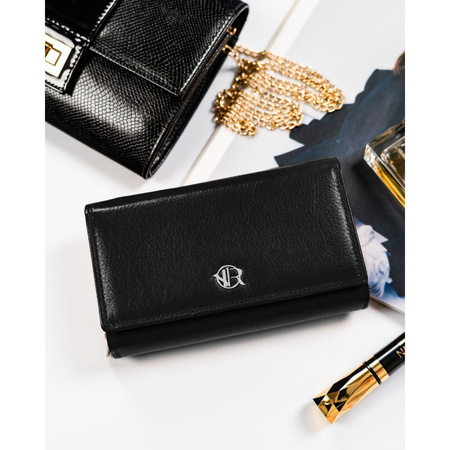 Schwarze Damen Geldbörse aus Leder mit RFID-Schutz – Rovicky