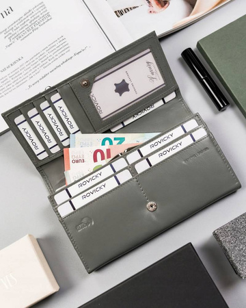 Elegante, längliche Damen Geldbörse mit Überschlag und Druckknopf – Cavaldi