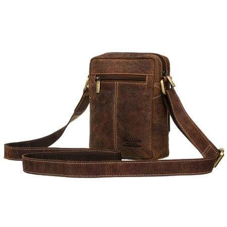 Herren-Umhängetasche aus Leder in Braun mit Reißverschluss - Peterson