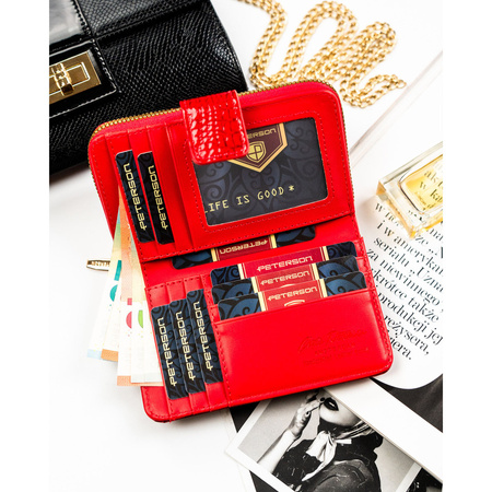 Große, rote Damen-Geldbörse aus Öko-Leder mit Krokodilhautmuster-Prägung - Peterson
